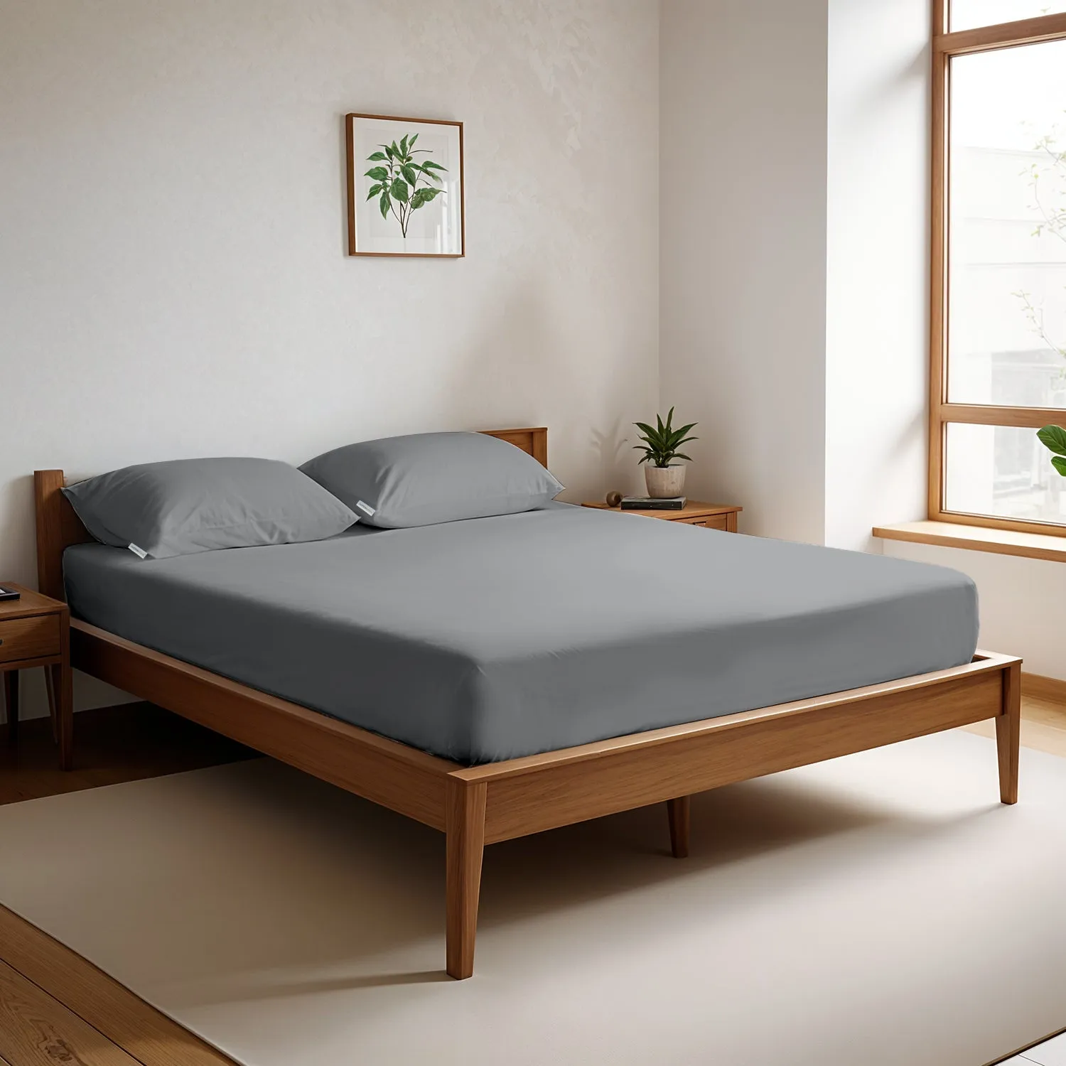 100% Egyptian Cotton 3PC Fitted Sheet 200X200 30CM Cotton Home Sateen Silver