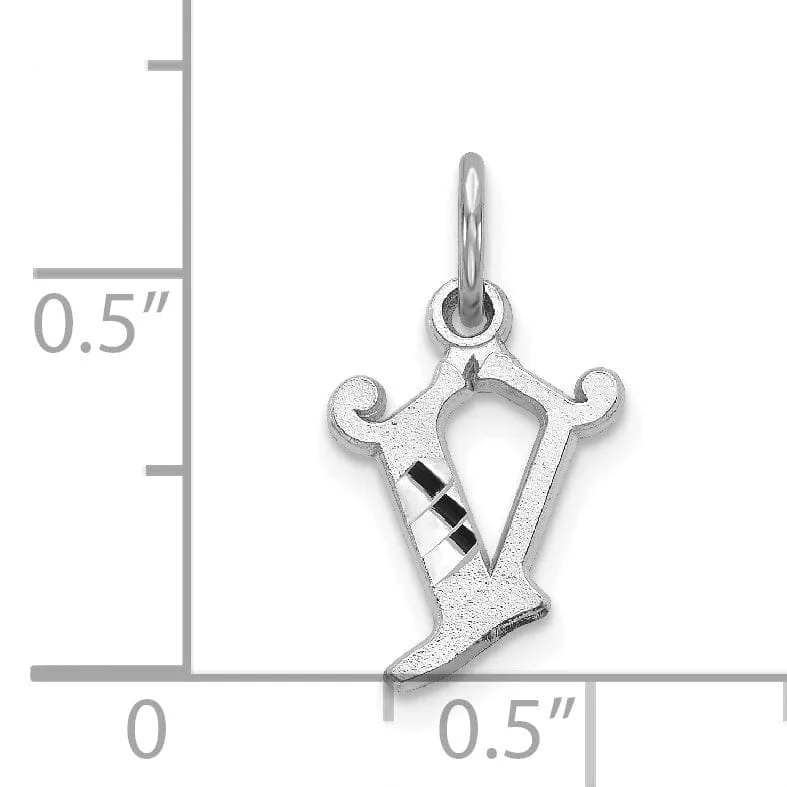 14k White Gold  Small Script Design Letter V Initial Charm Pendant