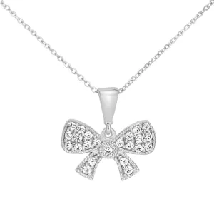 9ct White Gold Bow Pendant Necklace