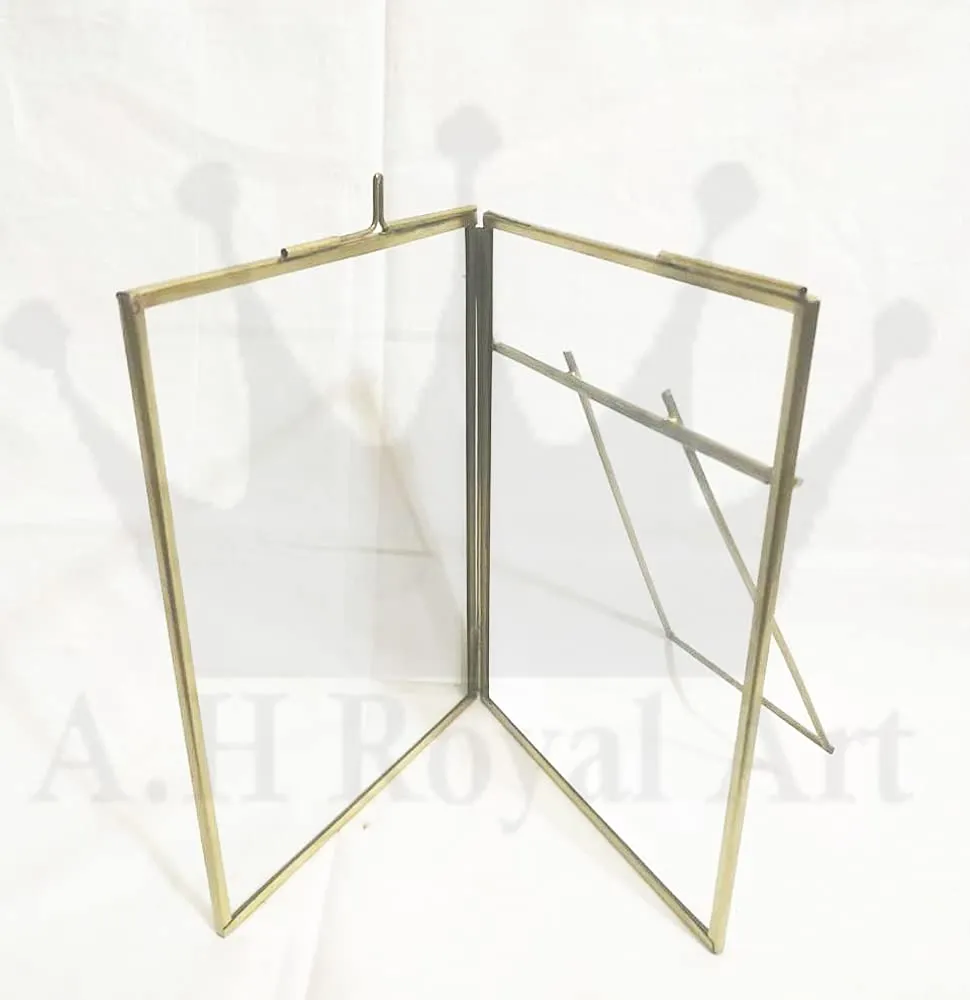 A.H Royal Art Decorative Glass & Brass Folding Table Top Photo Frame (5x7 inch, Golden)