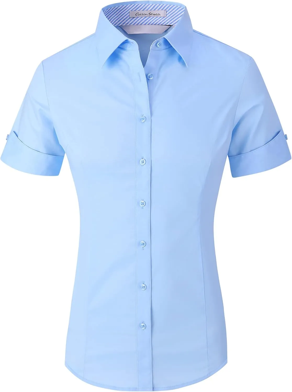 Alex Vando Womens Dress Shirts Wrinkle Free Solid Color Stretch Work Shirt