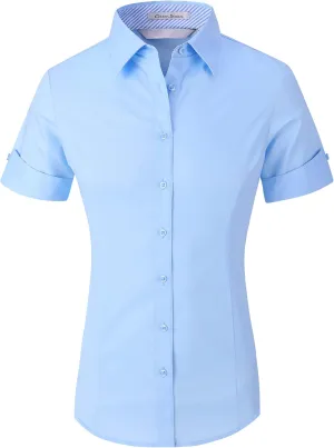 Alex Vando Womens Dress Shirts Wrinkle Free Solid Color Stretch Work Shirt