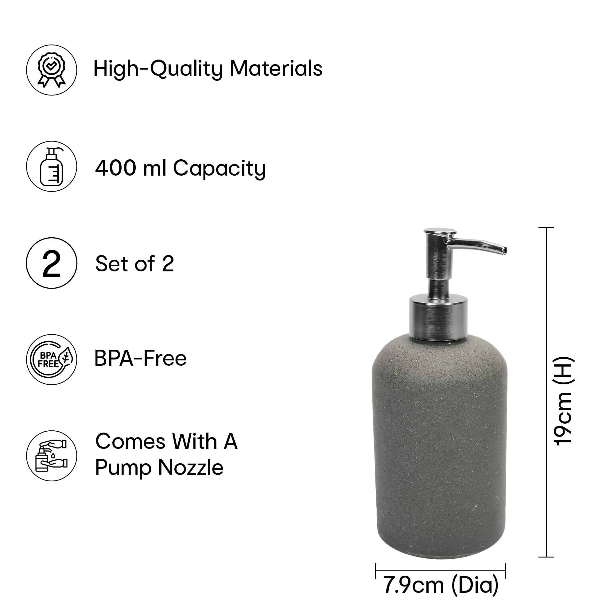 Anko Ceramic, Bamboo & Plastic Soap Dispenser- Set of 2 | Rust-Proof, Leak-Proof, Moisture-Resistant | Matte Finish, Easy to Clean (White Shell)