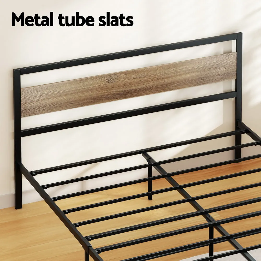 Artiss Bed Frame Metal Bed Base Double Size Platform Wooden Headboard Black DREW