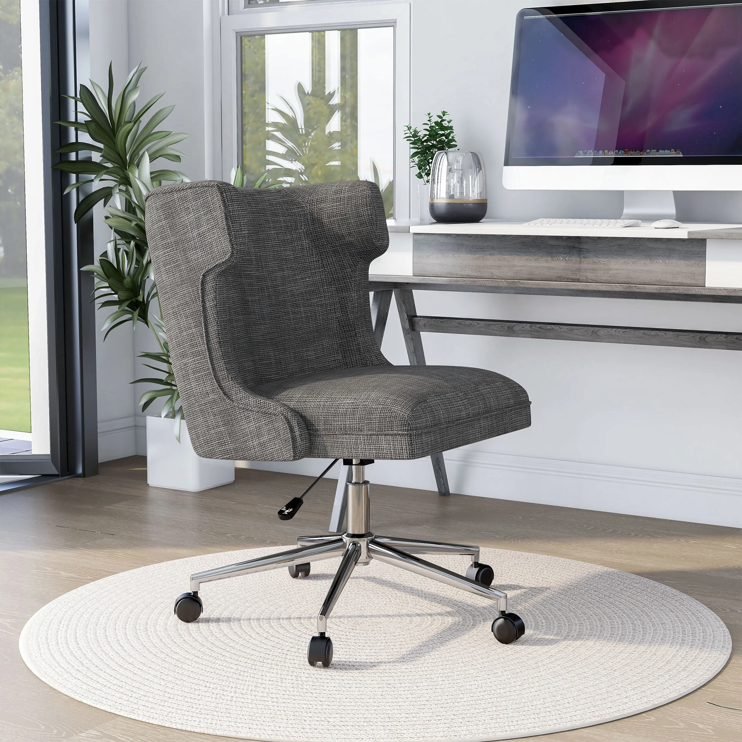 Ayles Chic Gray Low Wingback Swivel Office Chair