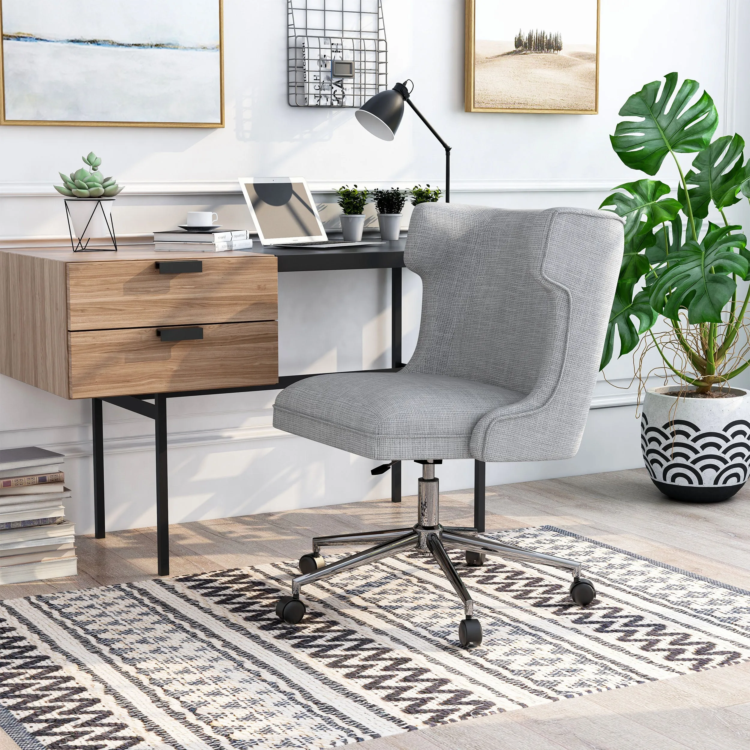 Ayles Chic Gray Low Wingback Swivel Office Chair