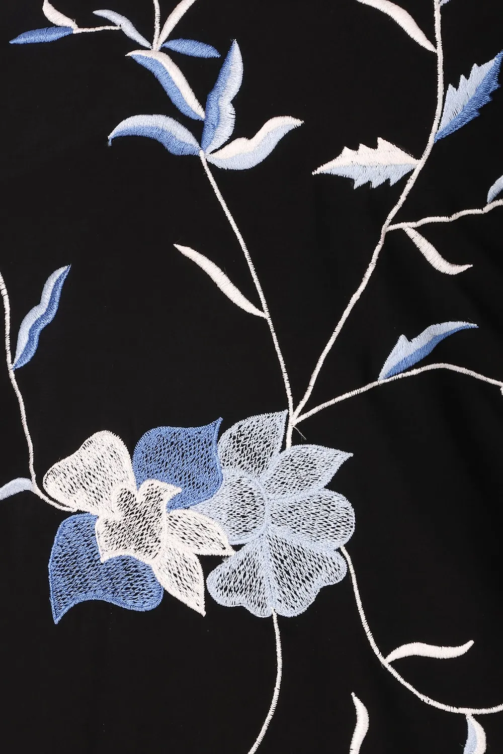 Black Leaf and Flower Embellished Black Nida Tunic