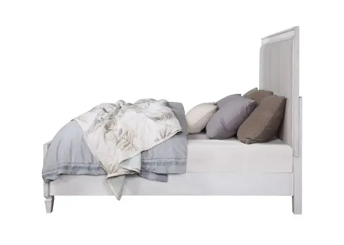 Branson King Bed, Light Gray Linen, Rustic Gray & Weathered White Finish