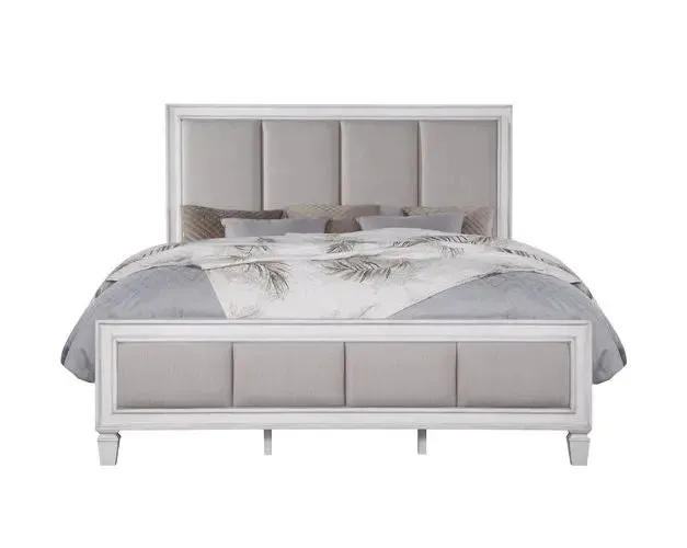 Branson King Bed, Light Gray Linen, Rustic Gray & Weathered White Finish