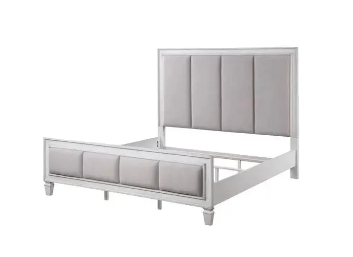 Branson King Bed, Light Gray Linen, Rustic Gray & Weathered White Finish
