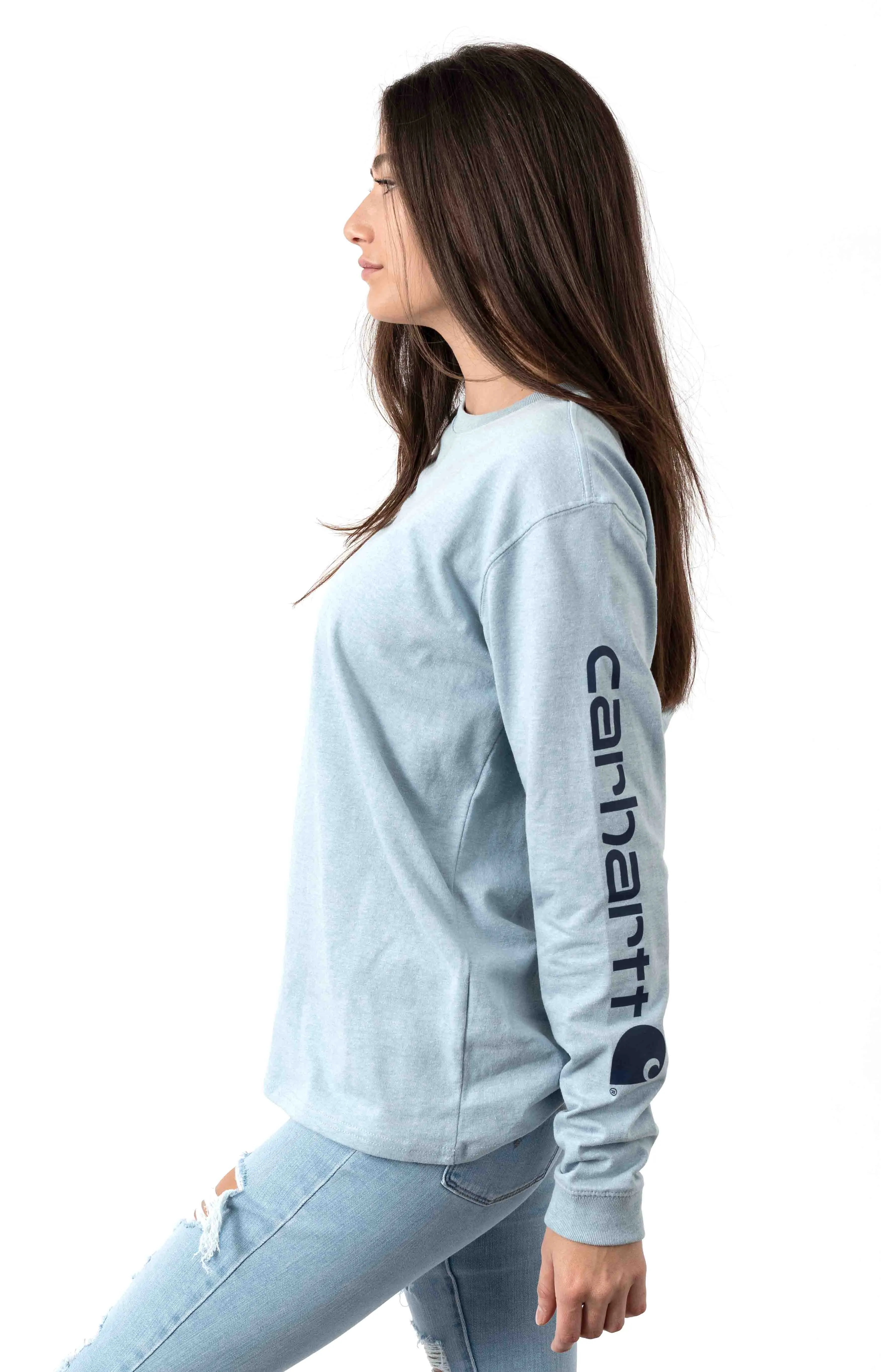 Carhartt WK231 Soft Blue Heather Long Sleeve Workwear Shirt with Sleeve Logo Womens