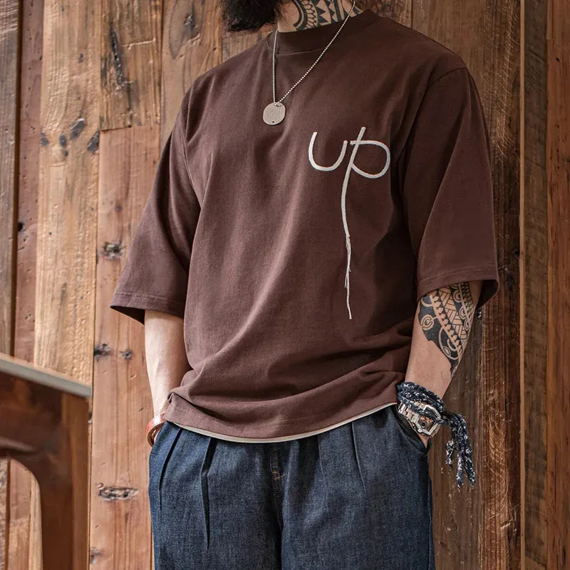 Casual Letter Embroidery Short Sleeve Cotton T-shirt Men's