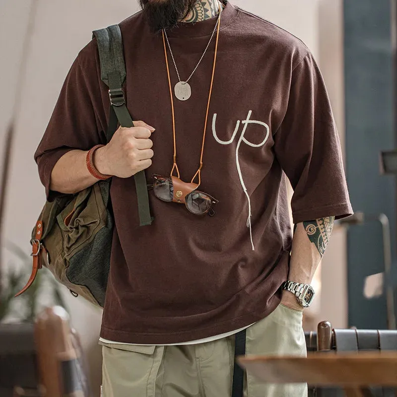 Casual Letter Embroidery Short Sleeve Cotton T-shirt Men's