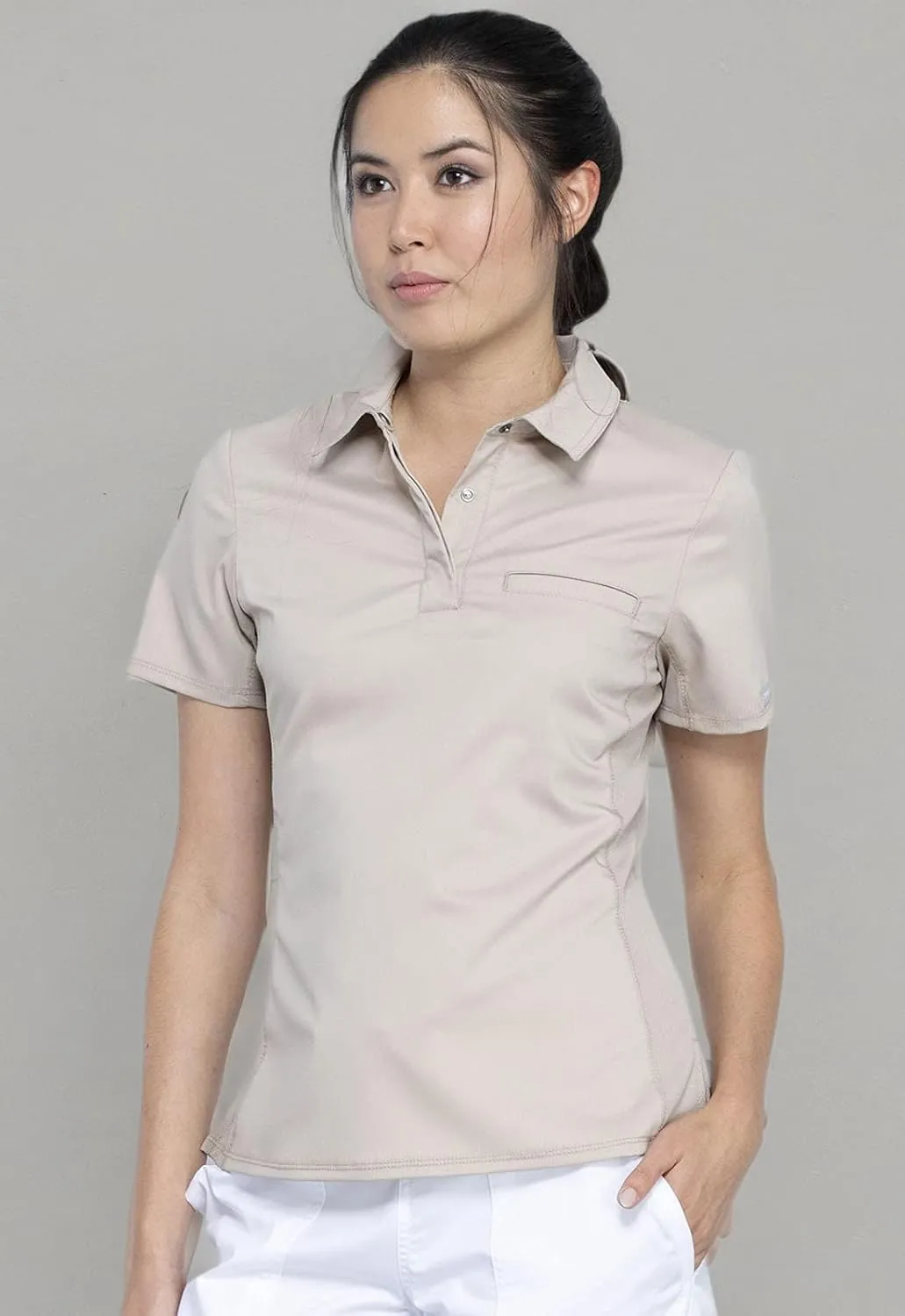 Cherokee Women Scrubs Top Workwear Revolution Tuckable Snap Front Polo WW698