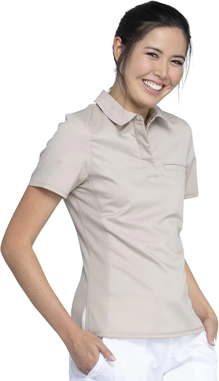 Cherokee Women Scrubs Top Workwear Revolution Tuckable Snap Front Polo WW698
