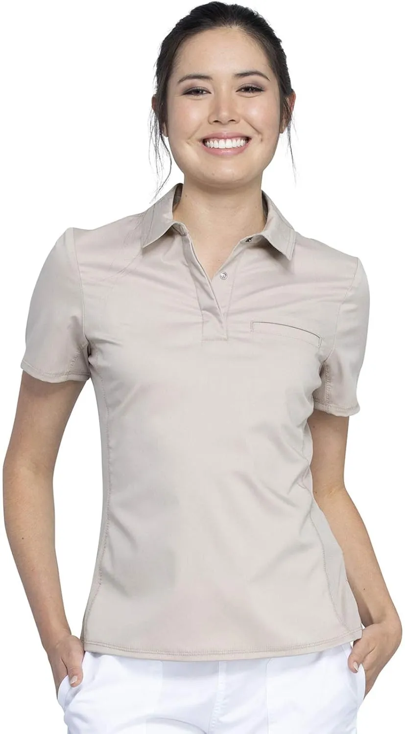 Cherokee Women Scrubs Top Workwear Revolution Tuckable Snap Front Polo WW698
