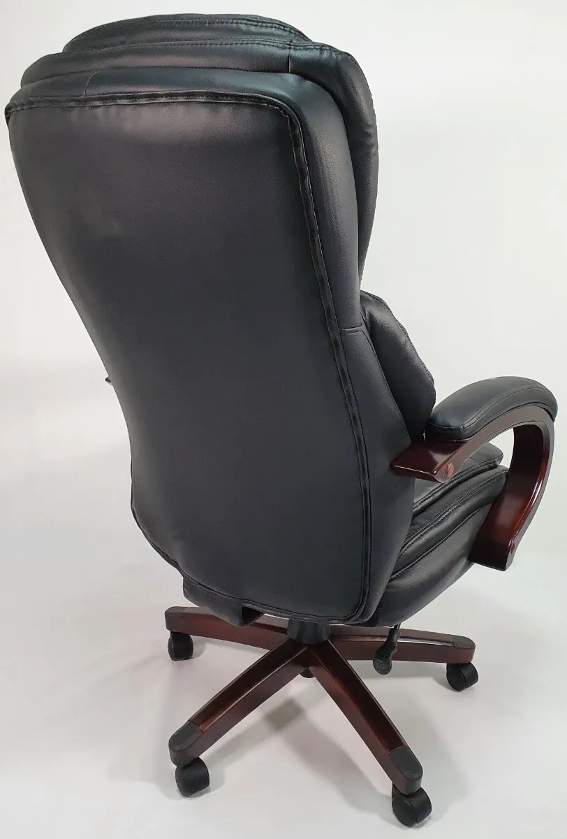 Chesterfield Design Black Leather Executive Office Chair with Mahogany Arms - 2027E