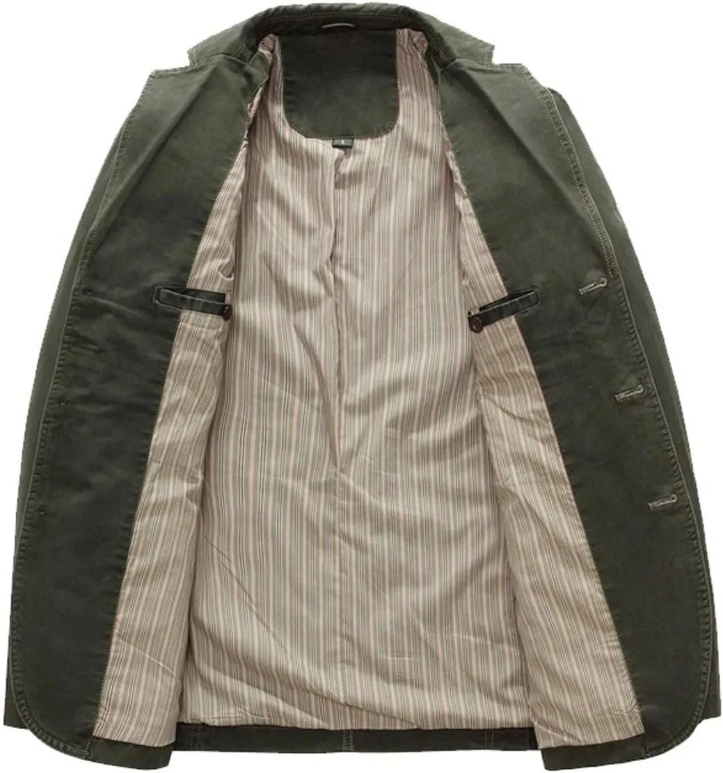 chouyatou Men's Casual Three-Button Stripe Lined Cotton Twill Suit Jacket