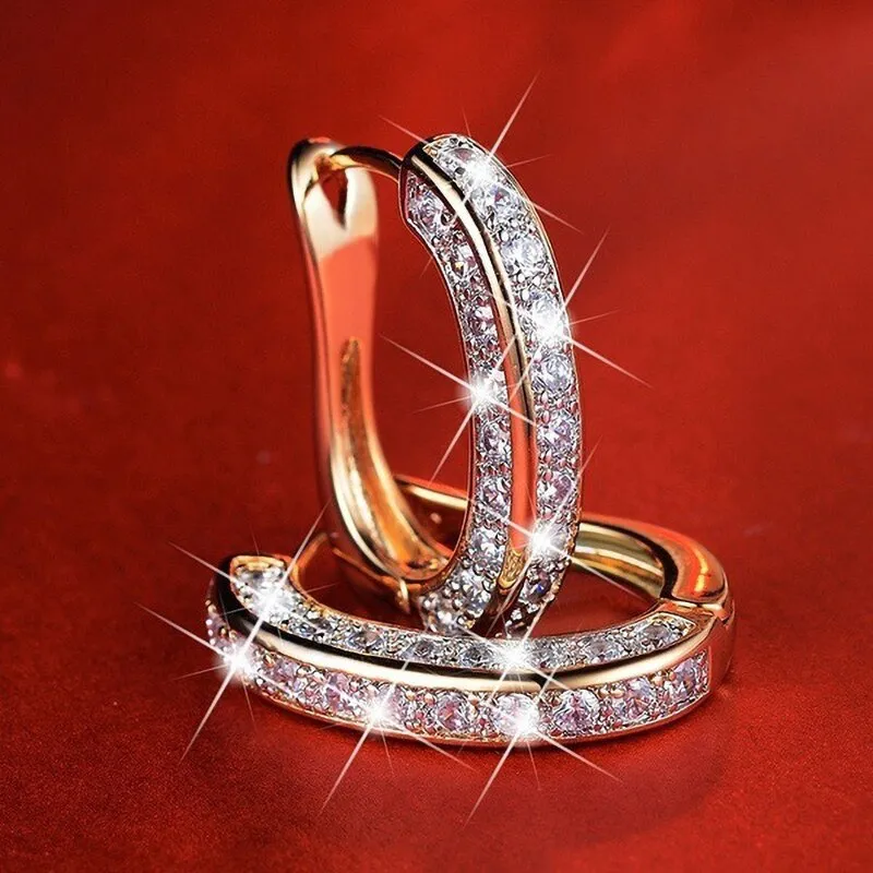 Classic 3 Styles Round White Zircon Hoop Earrings For Women