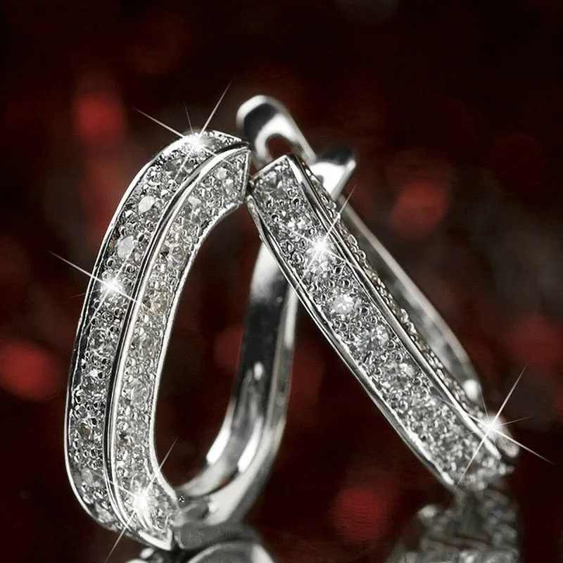 Classic 3 Styles Round White Zircon Hoop Earrings For Women