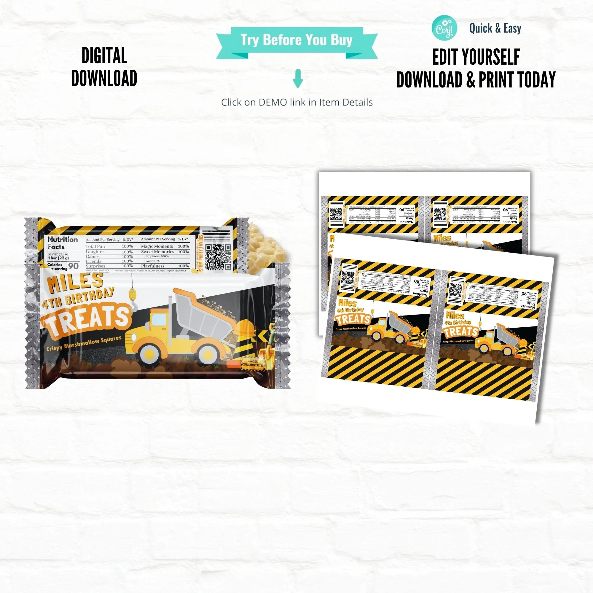 Construction Birthday Customizable Juice Pouch Labels|Construction Party Favors Juice Pouches