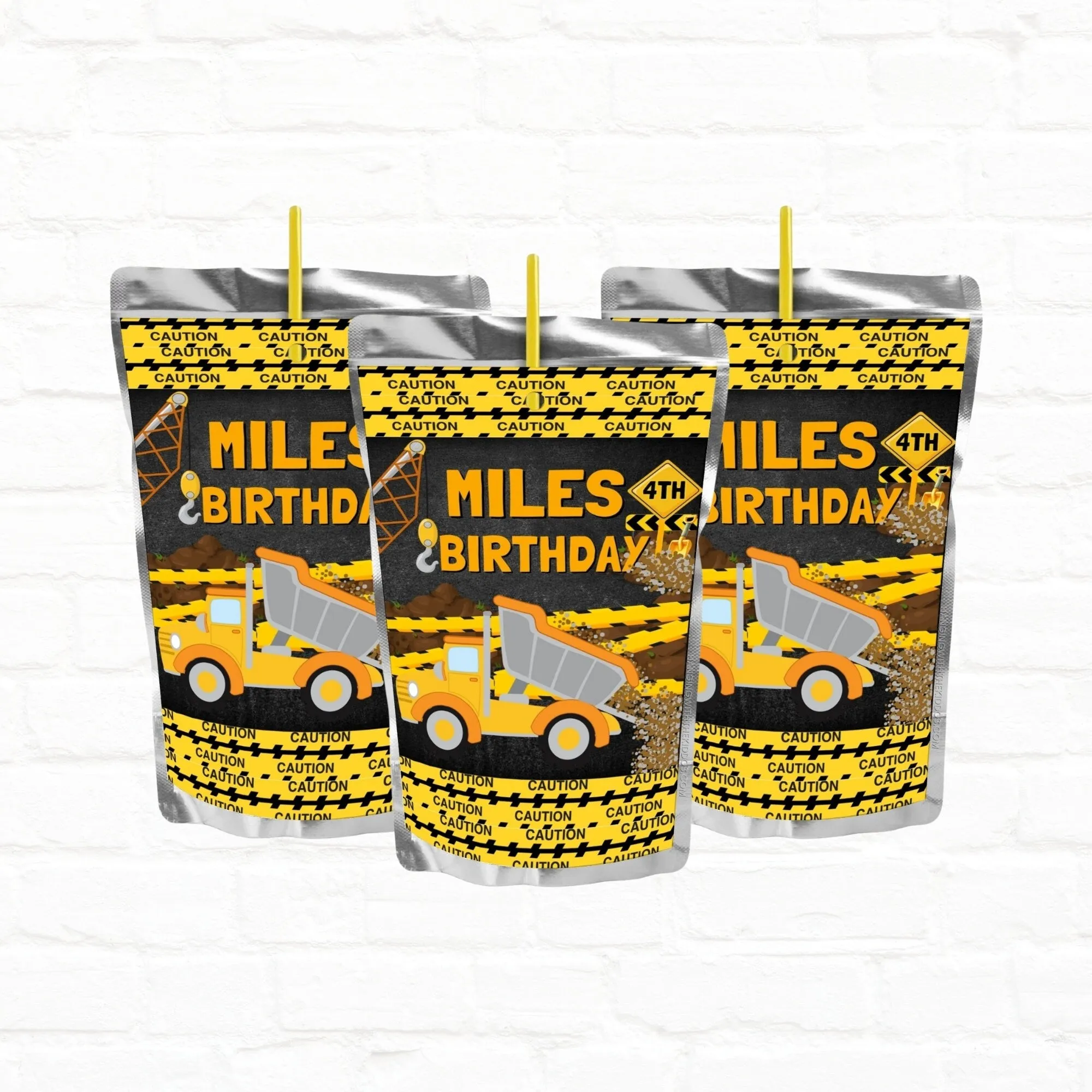 Construction Birthday Customizable Juice Pouch Labels|Construction Party Favors Juice Pouches