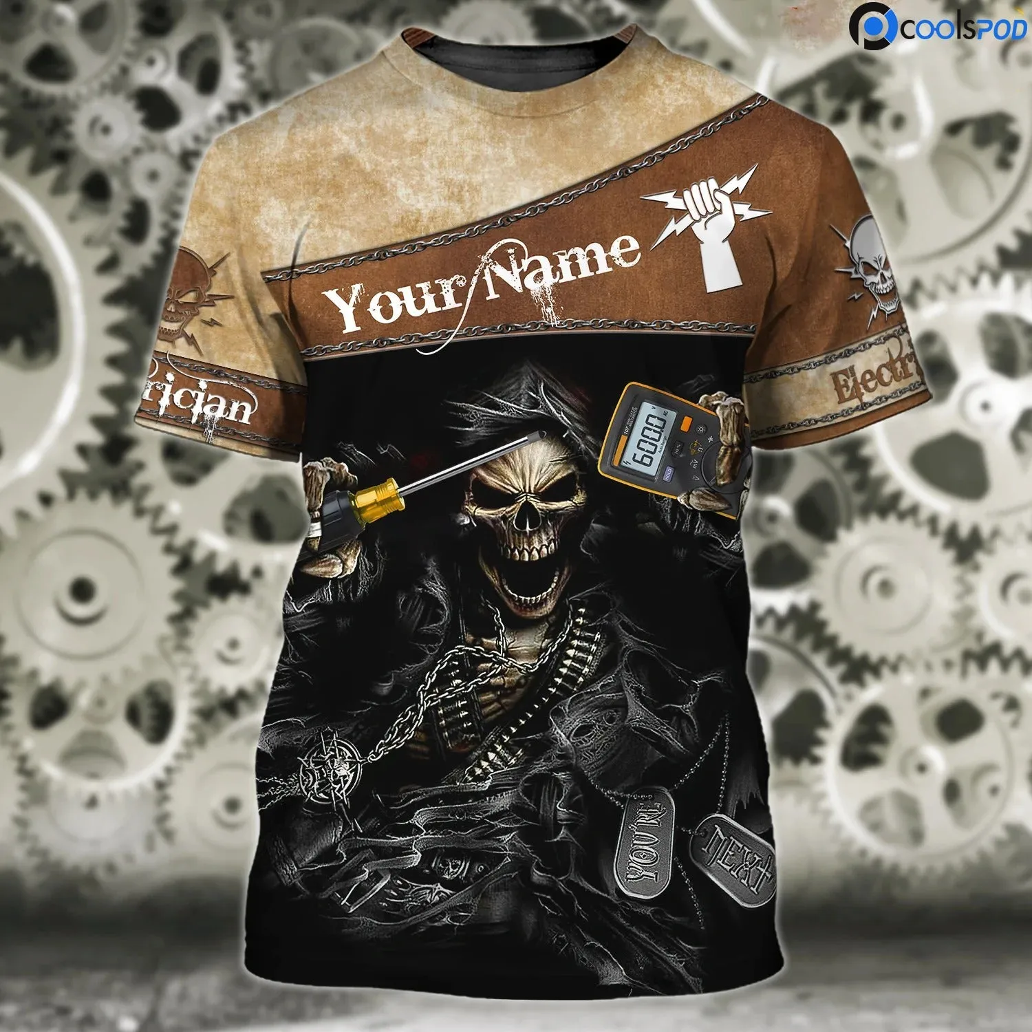 Cool Skull Electrician 3D All Over Printed Shirts, Men Electrician Shirt, Gift For Electric Man