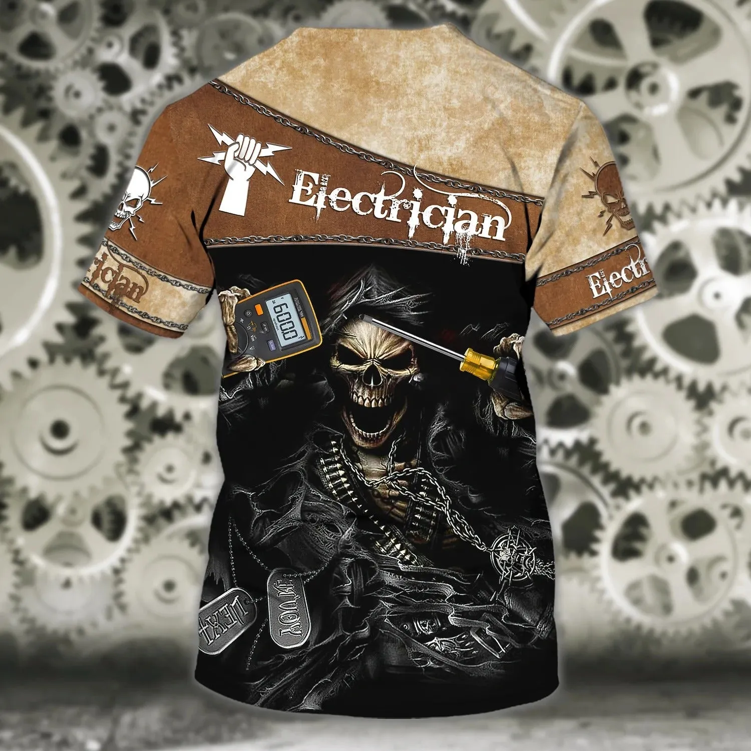 Cool Skull Electrician 3D All Over Printed Shirts, Men Electrician Shirt, Gift For Electric Man
