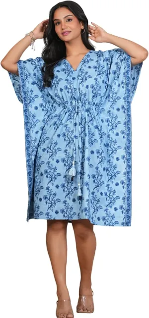 Cotton Kaftan Dresses for Women's v Neck Half Sleeves Cotton Swimsuits Cover up