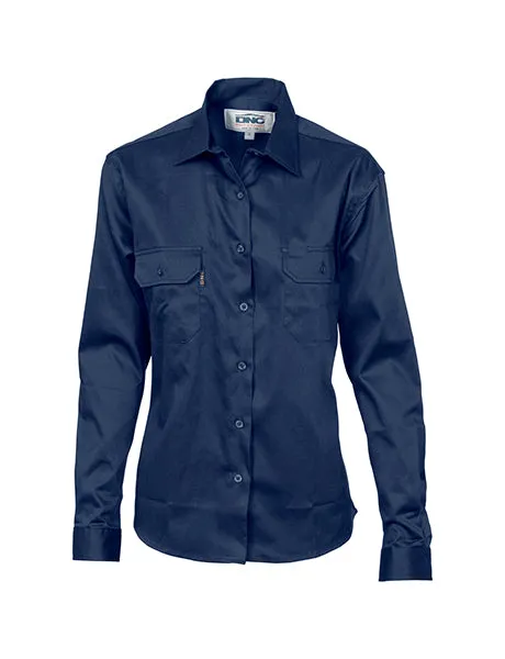 DNC Ladies Cotton Drill Work Shirt Long Sleeve (3232)