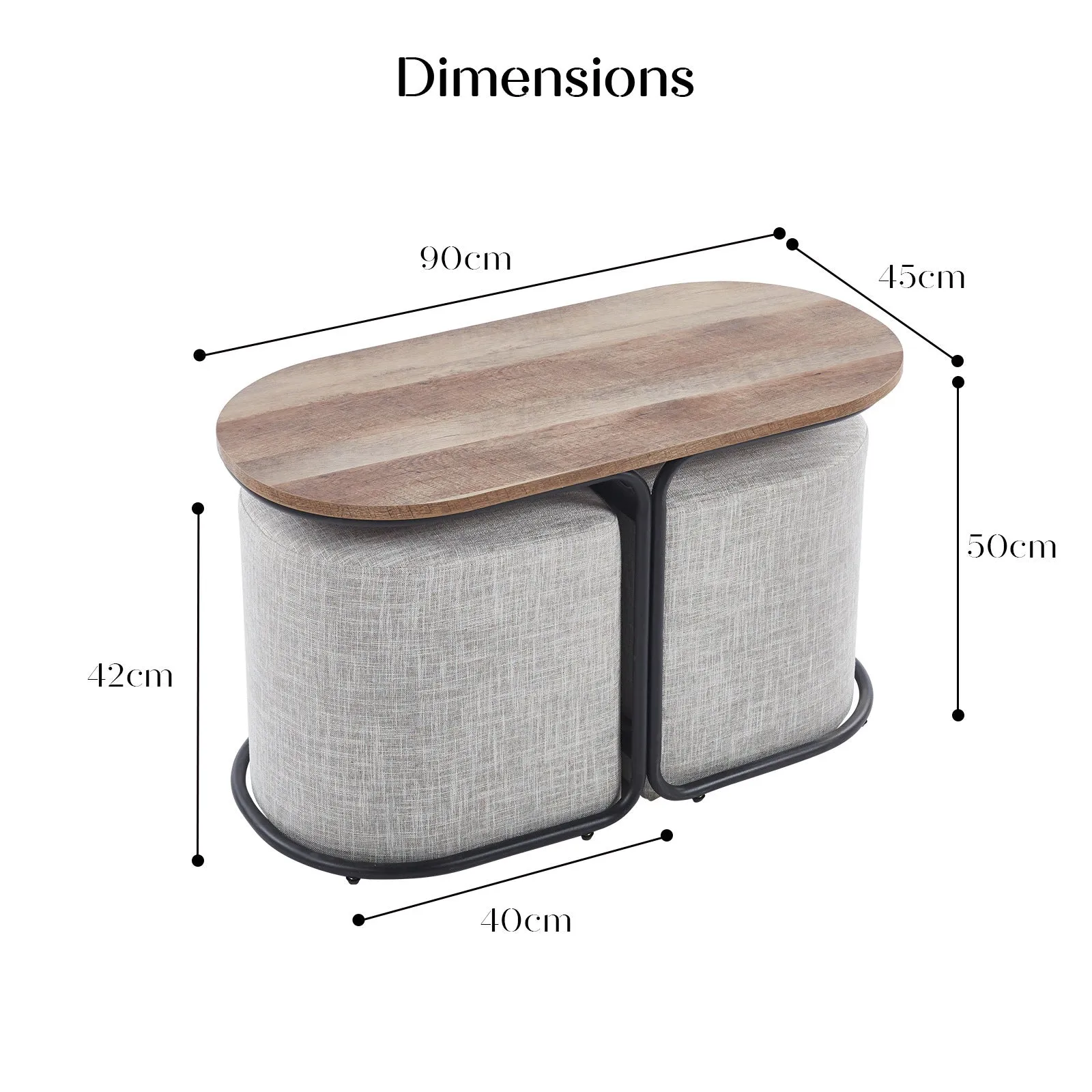 Durable 3 Piece Coffee Table & Ottoman Set, Rustic Industrial - La Bella
