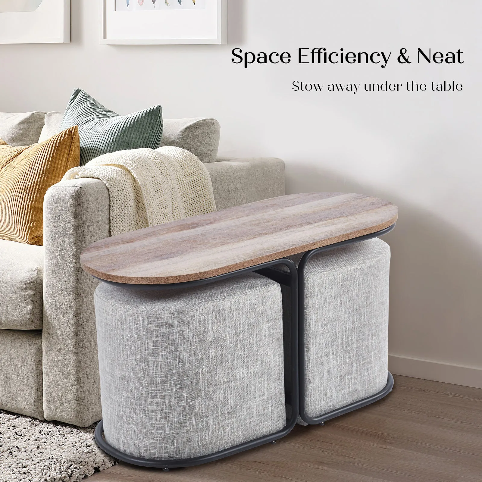 Durable 3 Piece Coffee Table & Ottoman Set, Rustic Industrial - La Bella