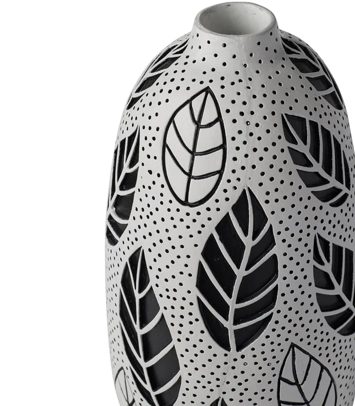 Etched Leaf Vase White