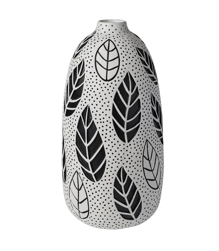Etched Leaf Vase White