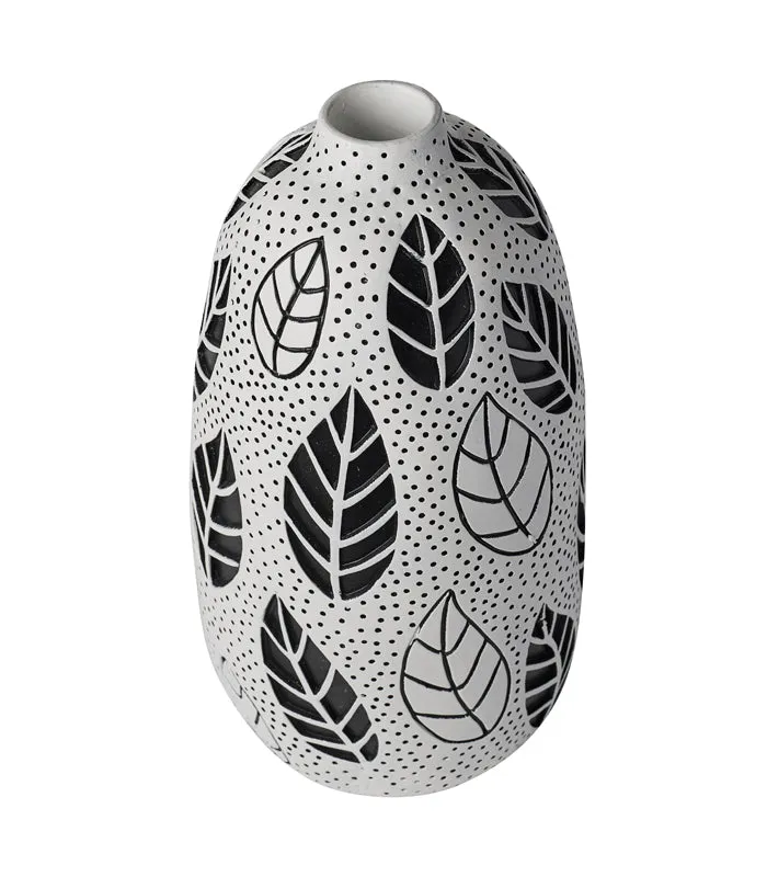 Etched Leaf Vase White