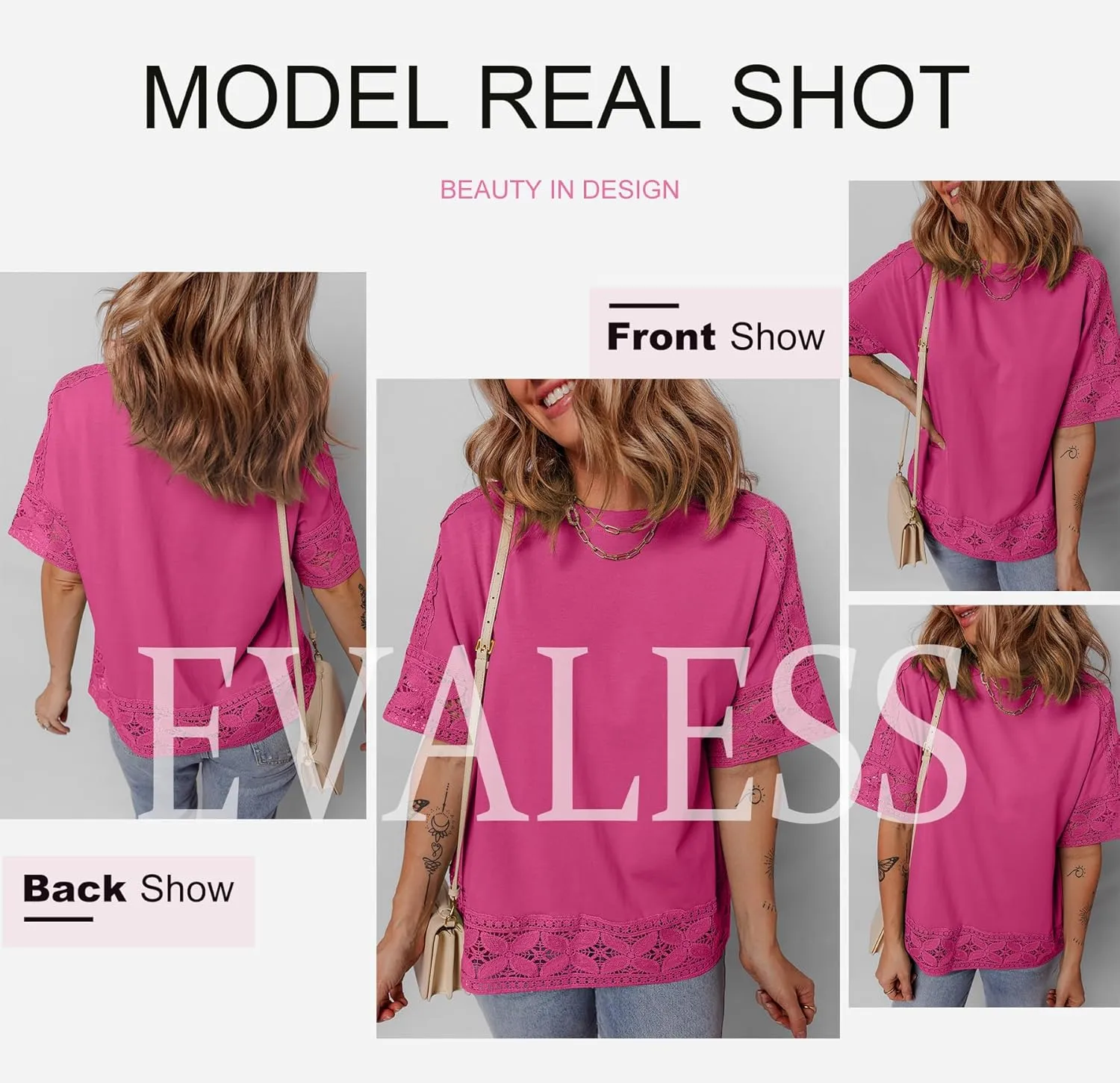 EVALESS Womens Spring Tops Crewneck Short Sleeve Basic Tee Shirts Oversized Summer Outfits Dressy Casual Blouses 2025