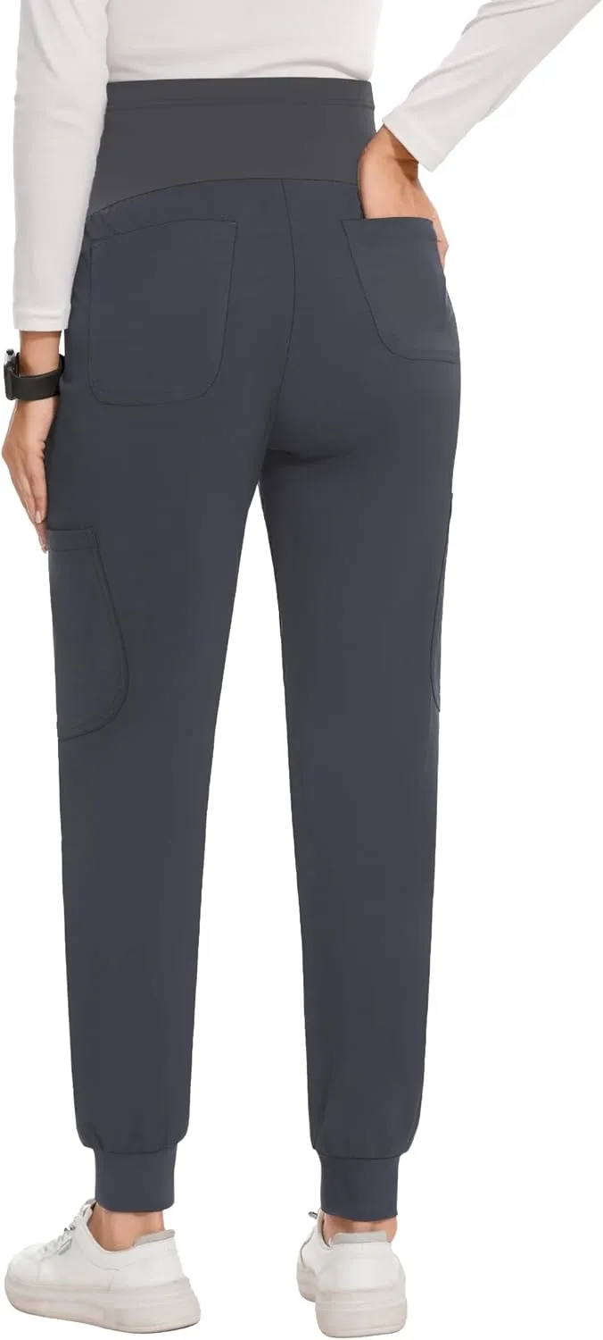 FABRACK Women's Maternity Scrub Jogger Pants Workwear Stretch Comfy Pregnancy Pants with 6 Pockets, S-XXL