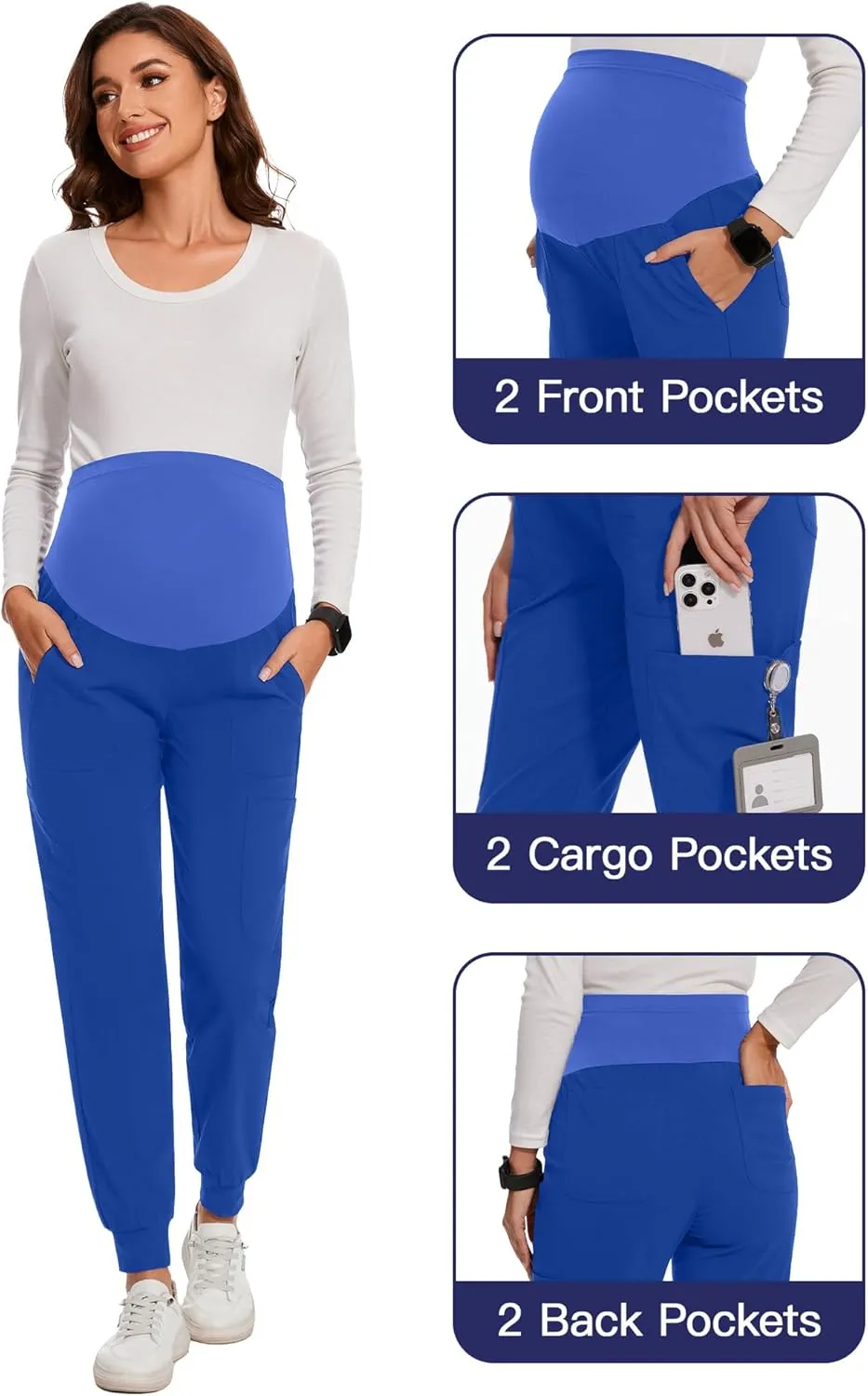 FABRACK Women's Maternity Scrub Jogger Pants Workwear Stretch Comfy Pregnancy Pants with 6 Pockets, S-XXL