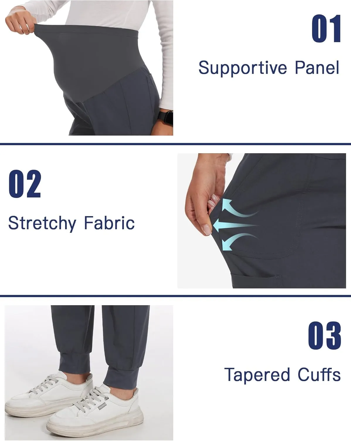 FABRACK Women's Maternity Scrub Jogger Pants Workwear Stretch Comfy Pregnancy Pants with 6 Pockets, S-XXL