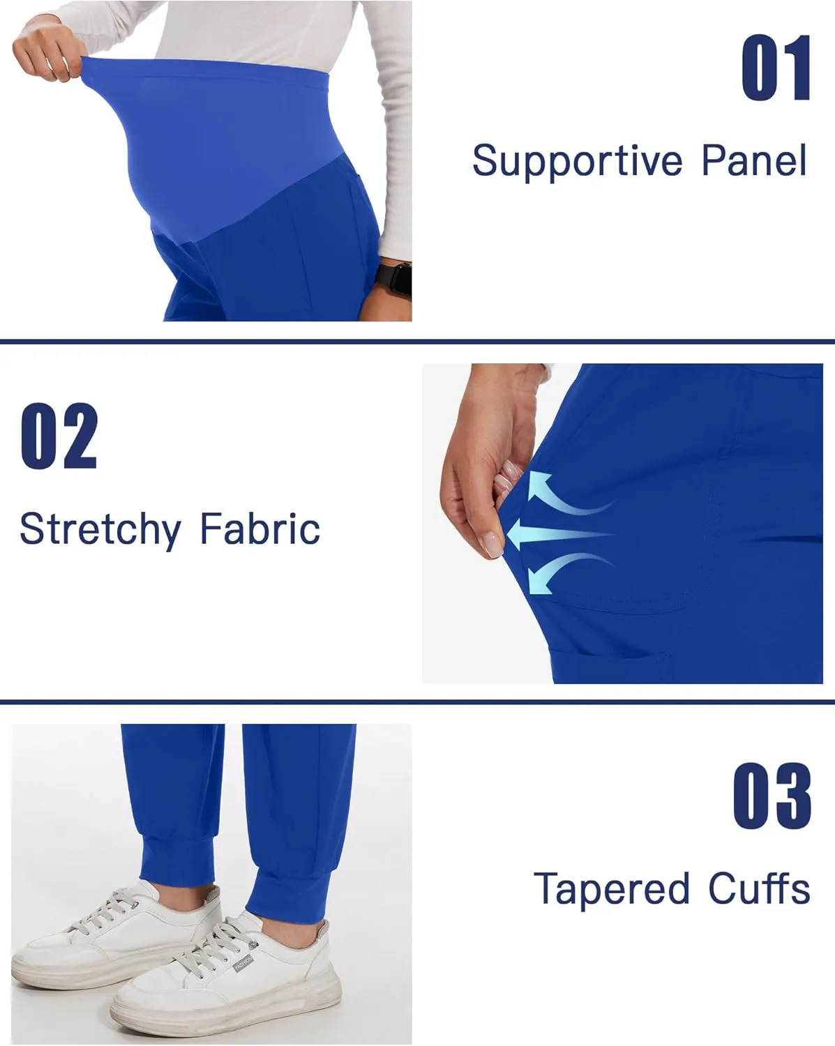 FABRACK Women's Maternity Scrub Jogger Pants Workwear Stretch Comfy Pregnancy Pants with 6 Pockets, S-XXL