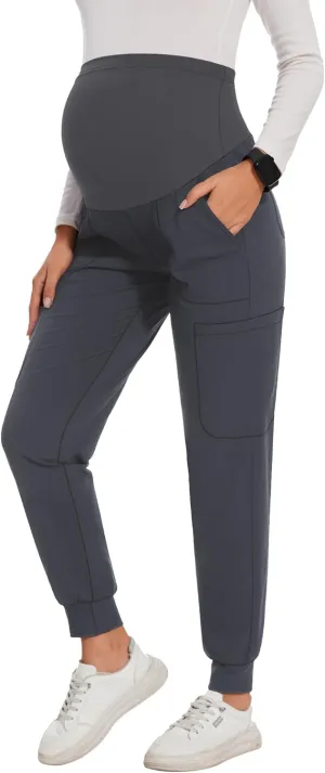 FABRACK Women's Maternity Scrub Jogger Pants Workwear Stretch Comfy Pregnancy Pants with 6 Pockets, S-XXL