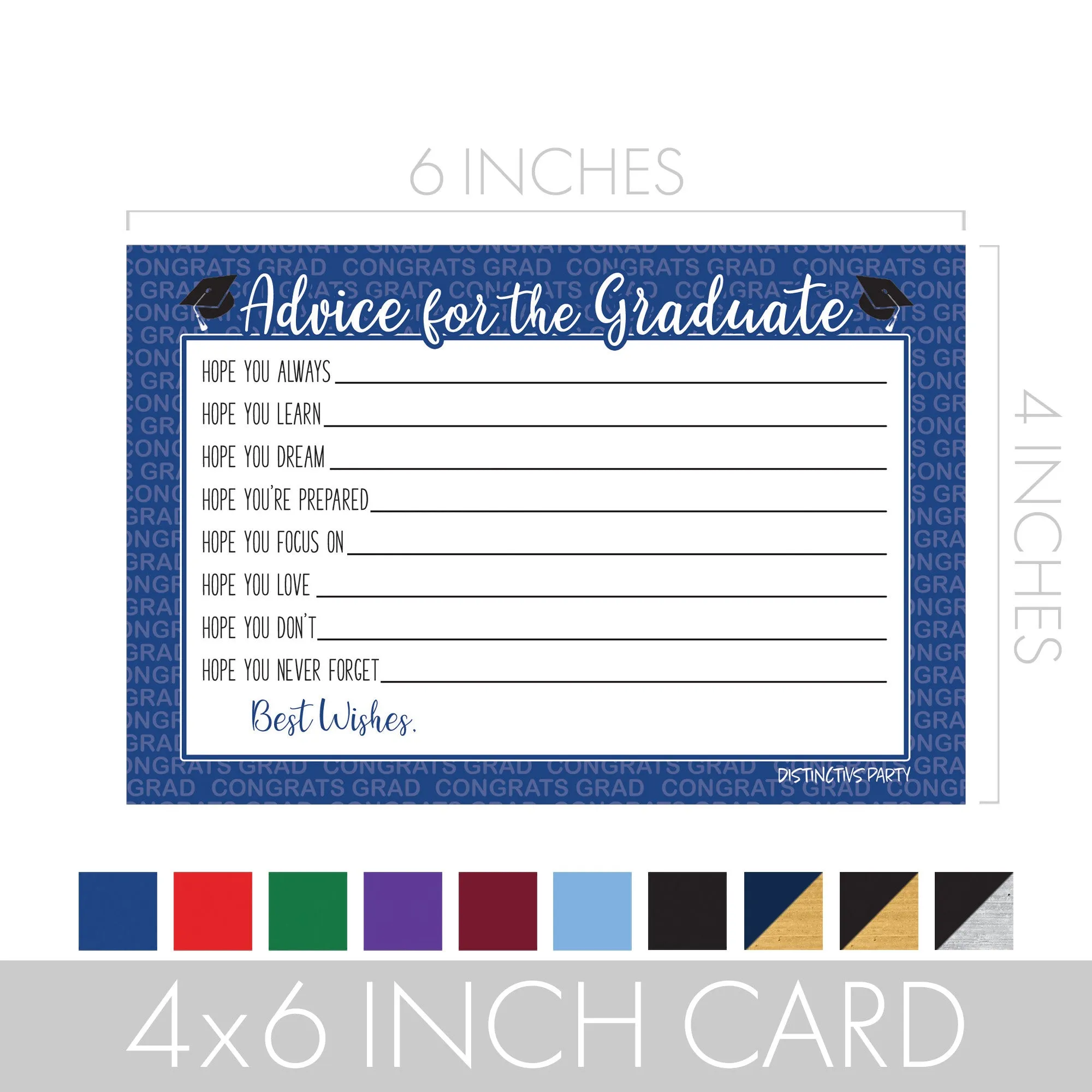 Graduation Party Class of 2024: Graduation Advice Cards – 11 School Colors - 25 Cards