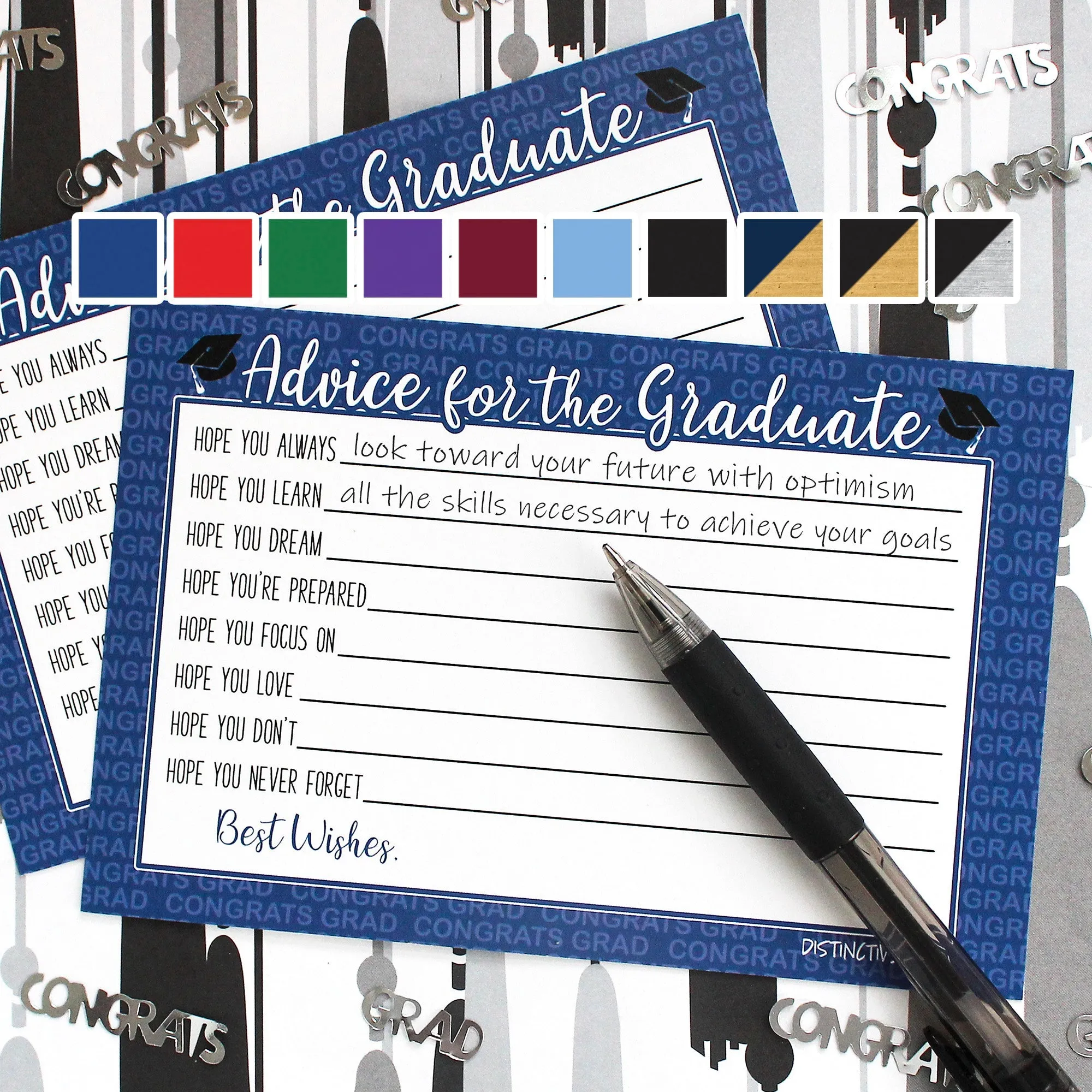 Graduation Party Class of 2024: Graduation Advice Cards – 11 School Colors - 25 Cards
