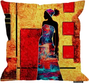 HGOD DESIGNS African Women Throw Pillow Cushion Cover,Vintage African Black Woman Motive Ethnic Retro Drawing Cotton Linen Polyester Decorative Home Decor Sofa Couch Desk Chair Bedroom 16x16inch