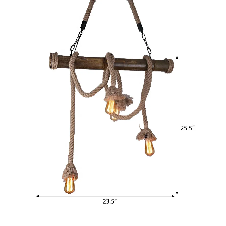 Industrial Island Pendant Light - Exposed Bulb Rope Design - Dining Room Hanging Lamp in Beige (4/8 Light)