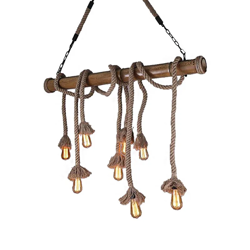 Industrial Island Pendant Light - Exposed Bulb Rope Design - Dining Room Hanging Lamp in Beige (4/8 Light)