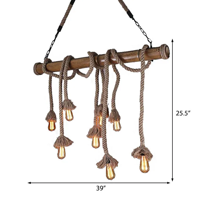 Industrial Island Pendant Light - Exposed Bulb Rope Design - Dining Room Hanging Lamp in Beige (4/8 Light)