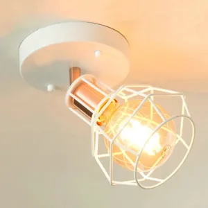 Industrial Metal Dome Ceiling Light with Wire Cage Shade - Black/White