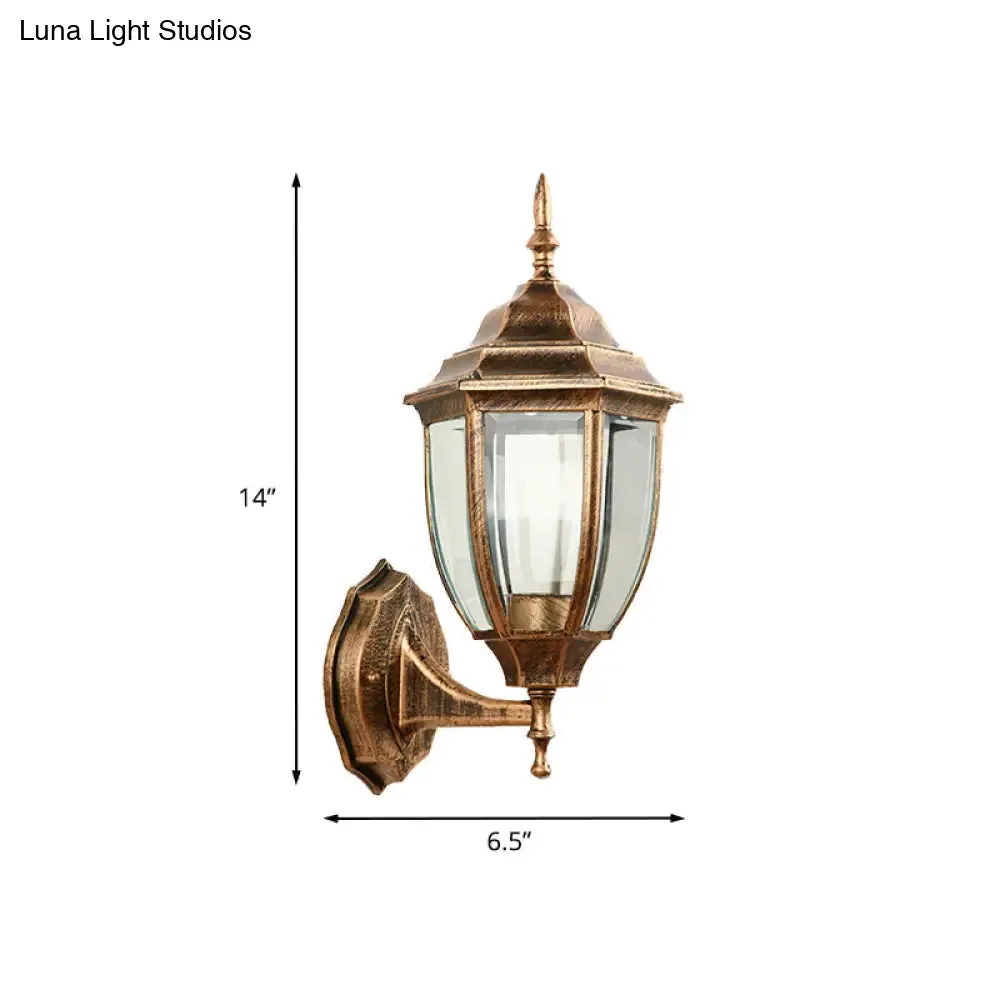 Industrial Outdoor Sconce Light - Clear Glass Lantern Shade Wall Fixture with 1 Bulb