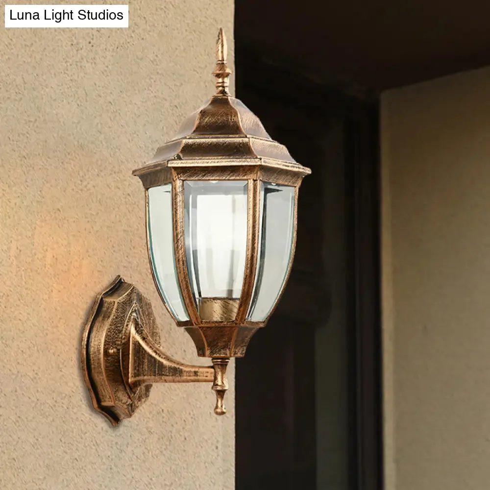 Industrial Outdoor Sconce Light - Clear Glass Lantern Shade Wall Fixture with 1 Bulb